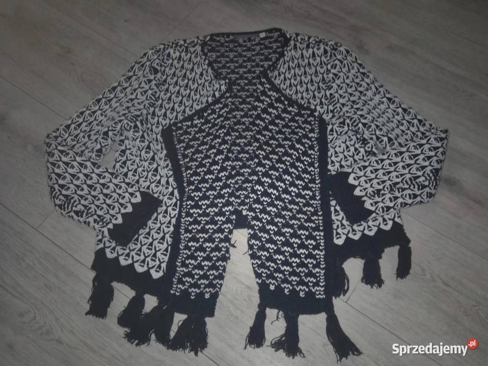 Sweter damski cardigan narzutka czerń i biel