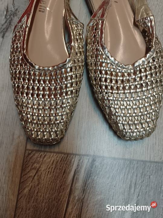 41 Złote ażurowe baleriny wieczorowe z odkrytą 26cm