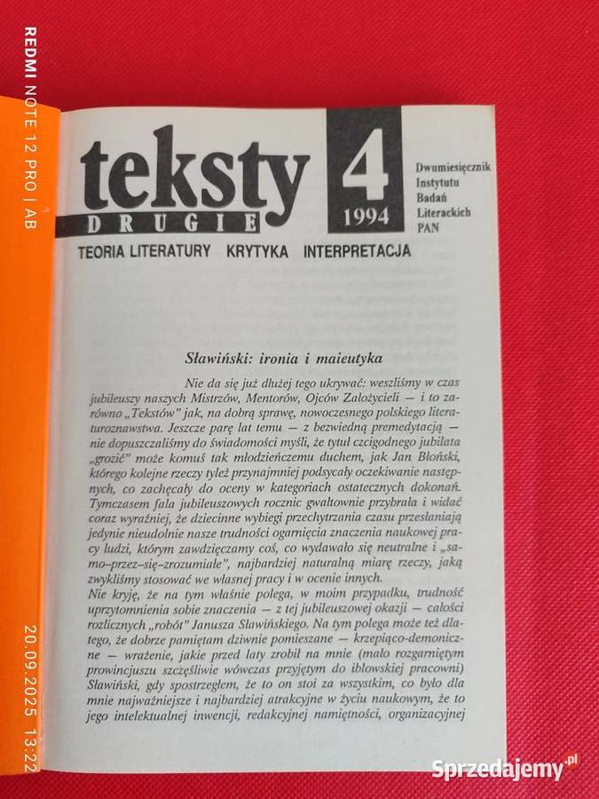 Teksty Drugie 4 28 1994 Sławiński IBL PAN Katowice
