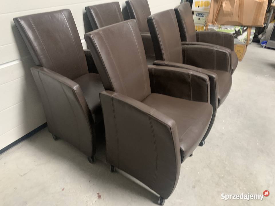 Piękny komplet dębowy stół 215 6 skórzanych wielkopolskie Sławoszewek