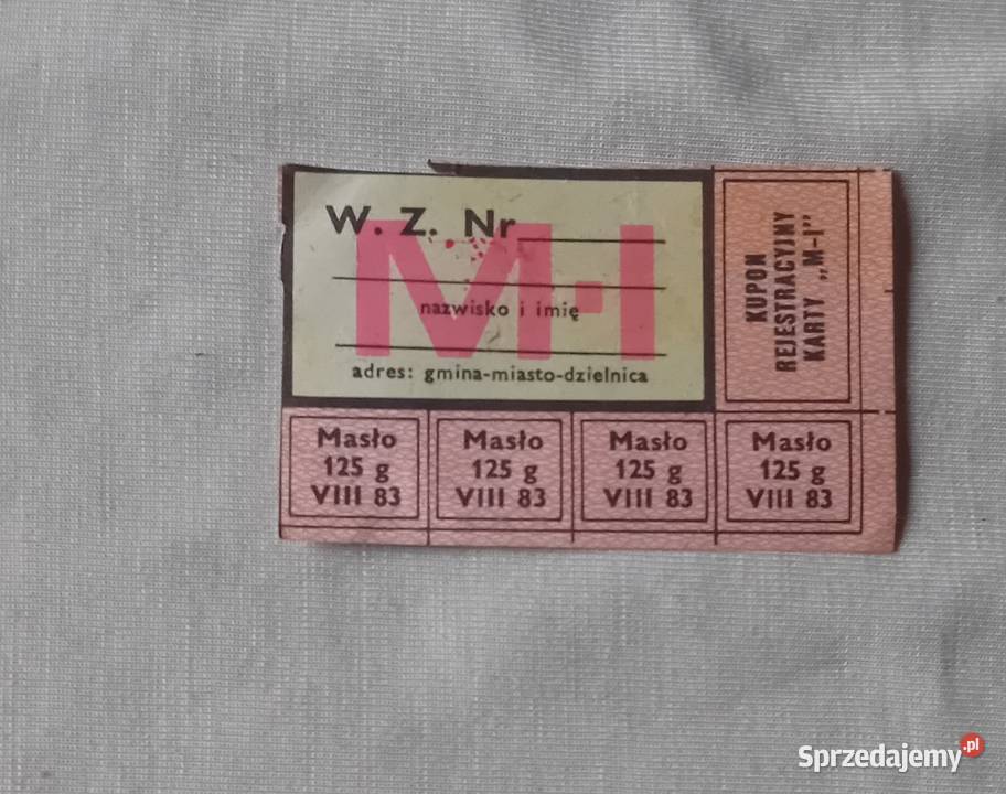 Kartka zaopatrzeniowa wzór MI sierpień 1983 r Koźminek sprzedam