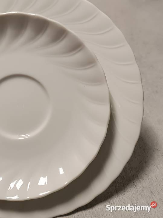 SELTMANN Weiden Białe Reliefowe Trio Śniadaniowe Porcelana i szkło Augustów