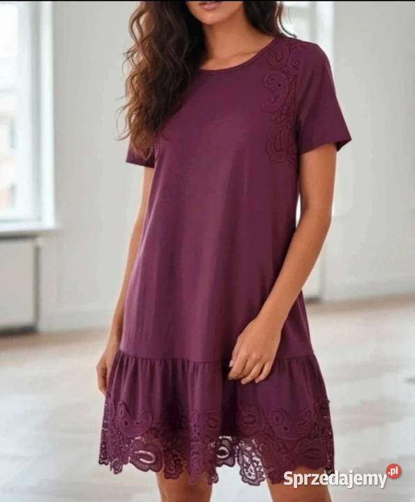 Burgundowa luźna elegancka sukienka czerwony Busko-Zdrój sprzedam