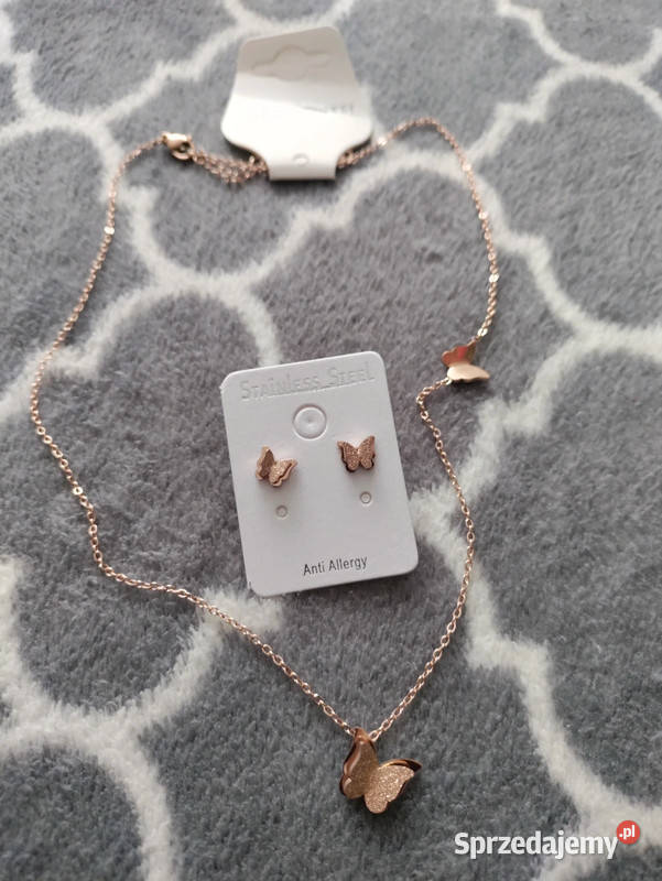 komplet naszyjnik i kolczyki stal motyle Zawiercie