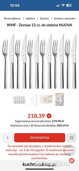 Zestaw sztućców WMF do steków 12 sztuk stal sprzedam