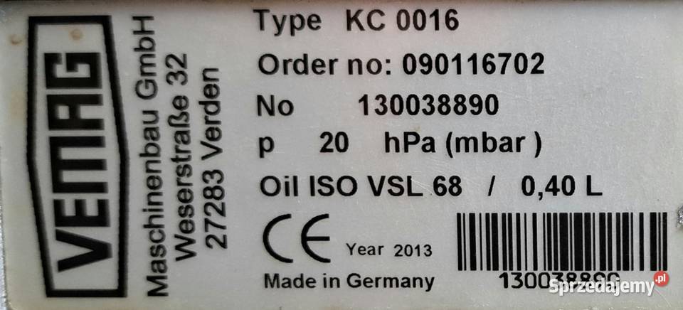 Pompa Próżniowa VEMAG KC0016