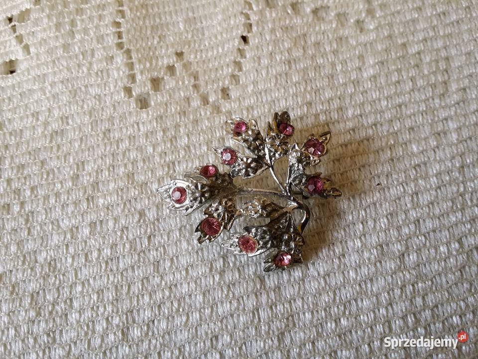 Stara broszka różowy listek małopolskie Ochojno