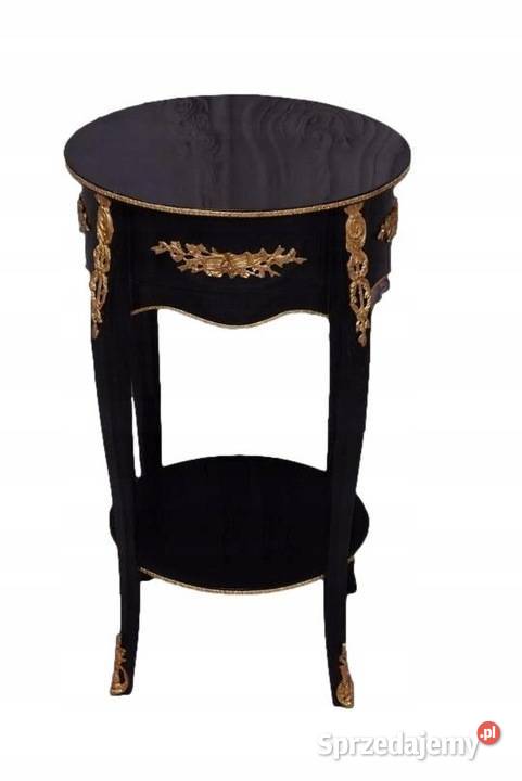 Czarno Złoty Drewniany Stolik Nocny Stół Kawowy