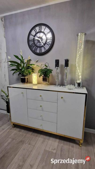 Komoda biała lustrzana z lustra szklana glamour Kępno