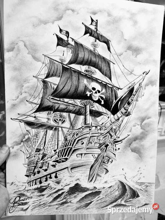 Sprzedam szkic żaglowca wykonany ołówkiem łódzkie Pabianice