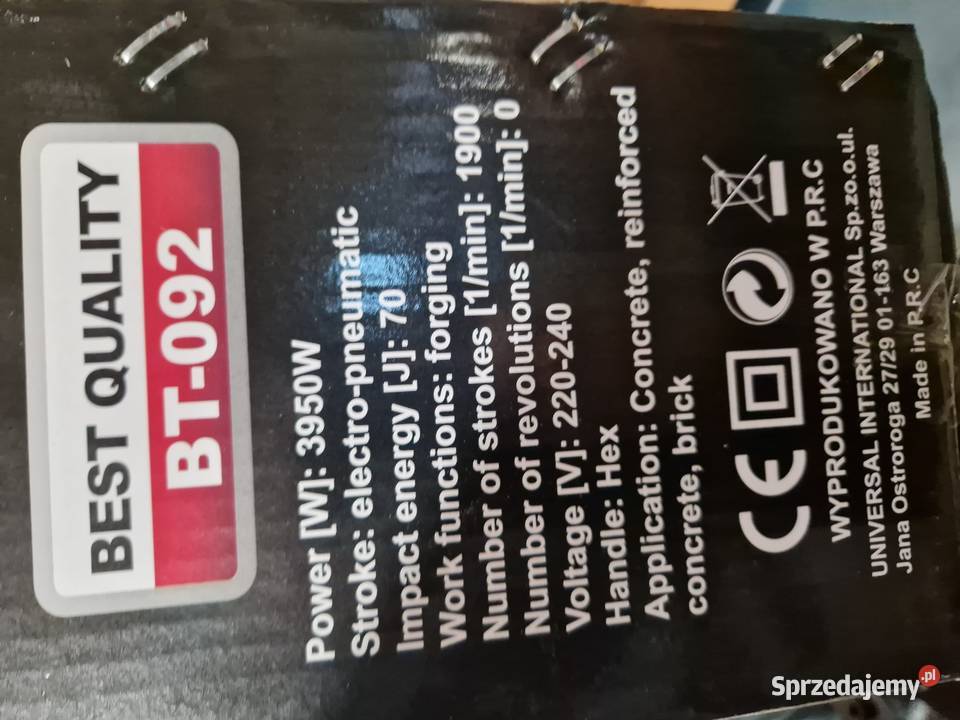 Młot wyburzeniowy o dużej mocy 3950W 70J Głogowa