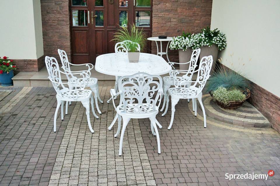 Meble ogrodowe rustykalne aluminiowe białe 6 Dom i Ogród