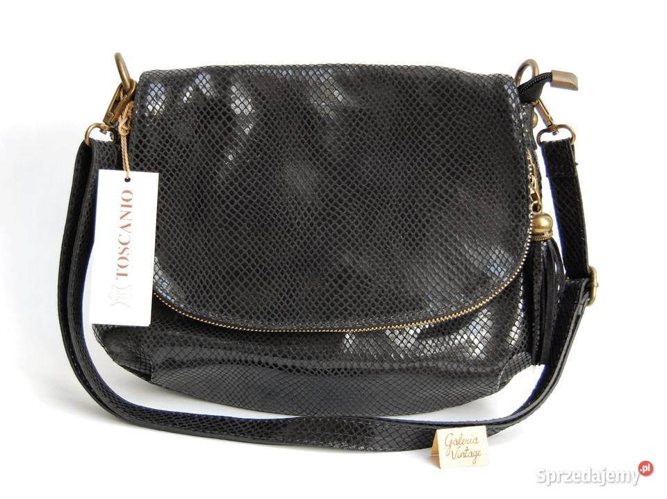 Włoska torebka na ramię listonoszka czarna skóra Na ramię  Lublin sprzedam