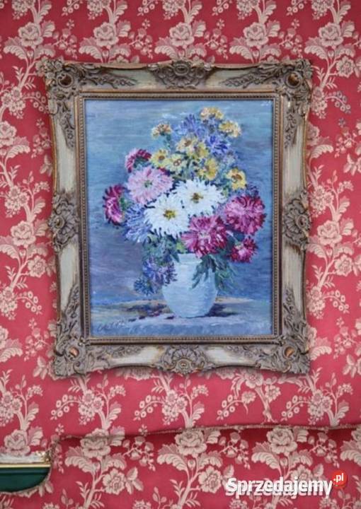 Obraz olejny kwiaty w wazonieżywe kolory