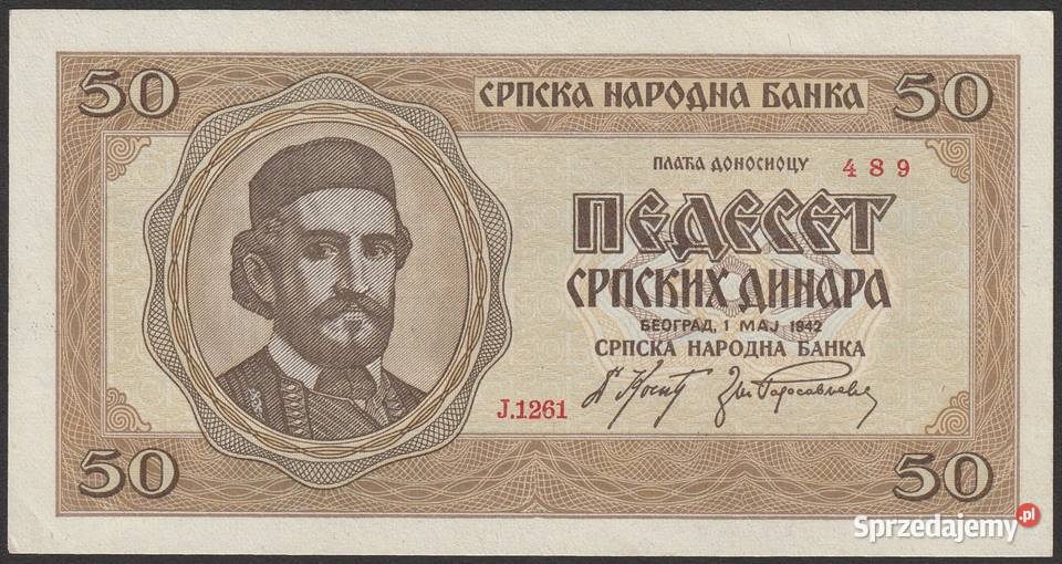 Serbia 50 dinarów 1942 stan bankowy UNC Numizmatyka Łódź