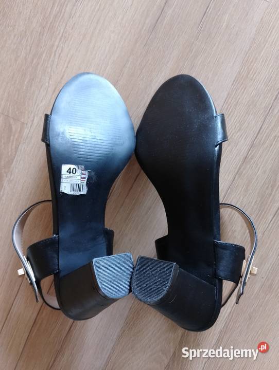 SANDAŁY czarne na obcasie sandałki na słupku
