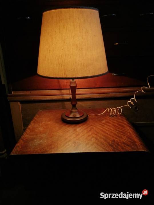 Lampa stołowa vintage PRL mosiądź i drewno abżur Antyki Antyki małopolskie Kraków