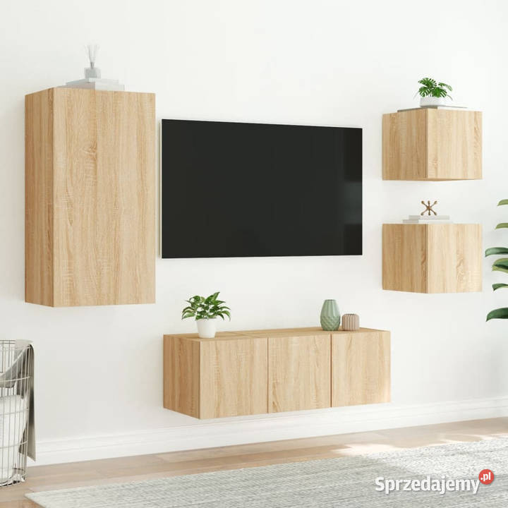 5częściowy zestaw mebli TV z LED dąb sonoma Warszawa