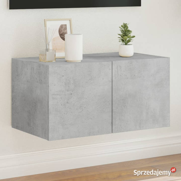 Ścienna szafka TV z LED szarość betonu 60x35x31 Warszawa