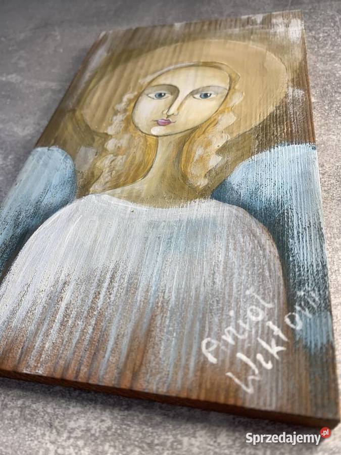 Anioł aniołek malowany na drewnie NOWY drewno podkarpackie