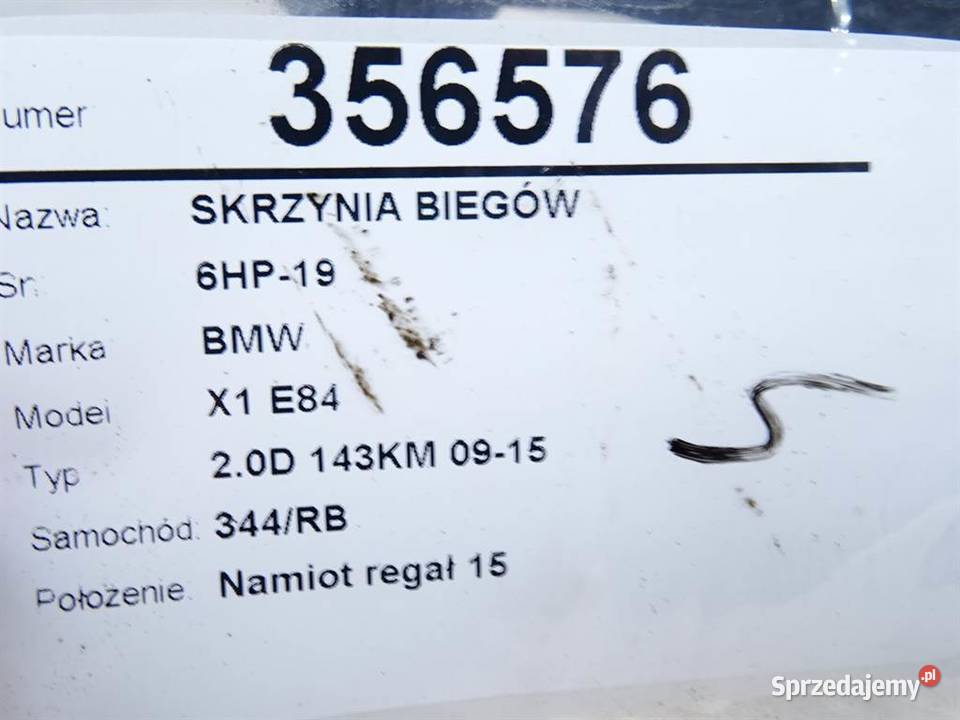 SKRZYNIA BIEGÓW BMW E84 6HP19 20 143 0915 podkarpackie