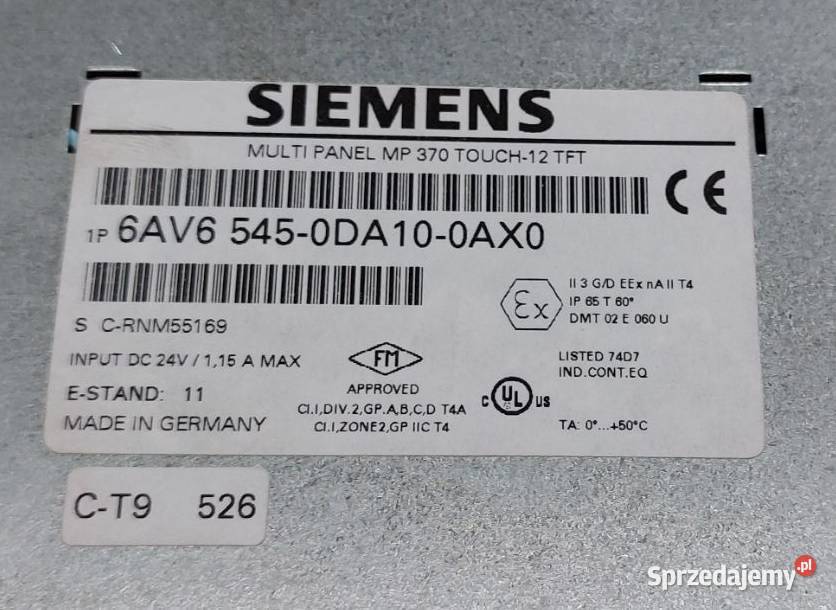 Panel Siemens SIMATIC MP370 6AV65450DA100AX0 lubuskie Gorzów Wielkopolski sprzedam