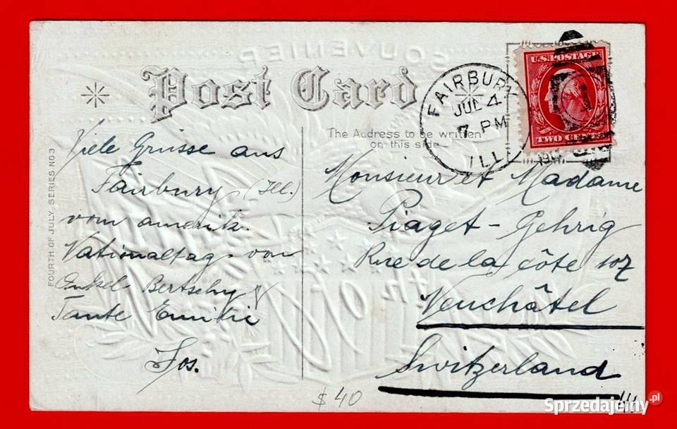 USA Patriotyka 4 July Orzeł Flagi 1907 Wrocław