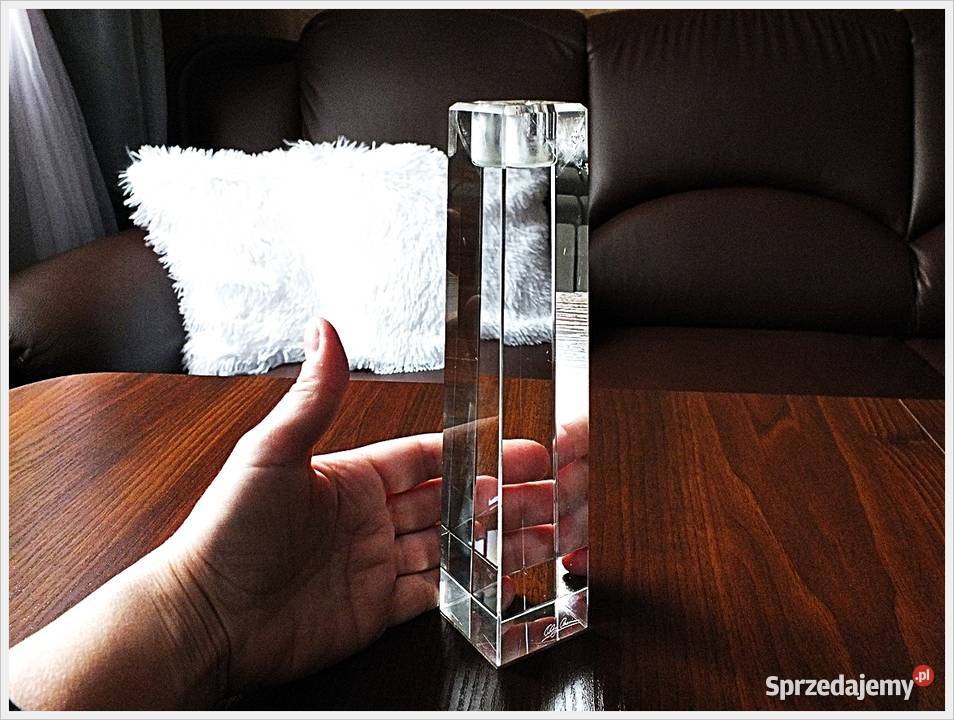 Świecznik Grube szkło pryzma sygnowany lubuskie