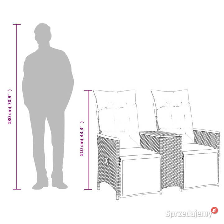 Rozkładana sofa ogrodowa 2 os ze stolikiem szara Krzesła ogrodowe