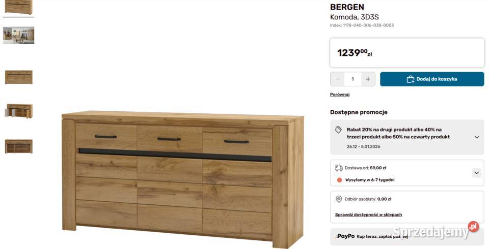 Komoda Bergen z szufladami i szafkami agata 42cm Rumia