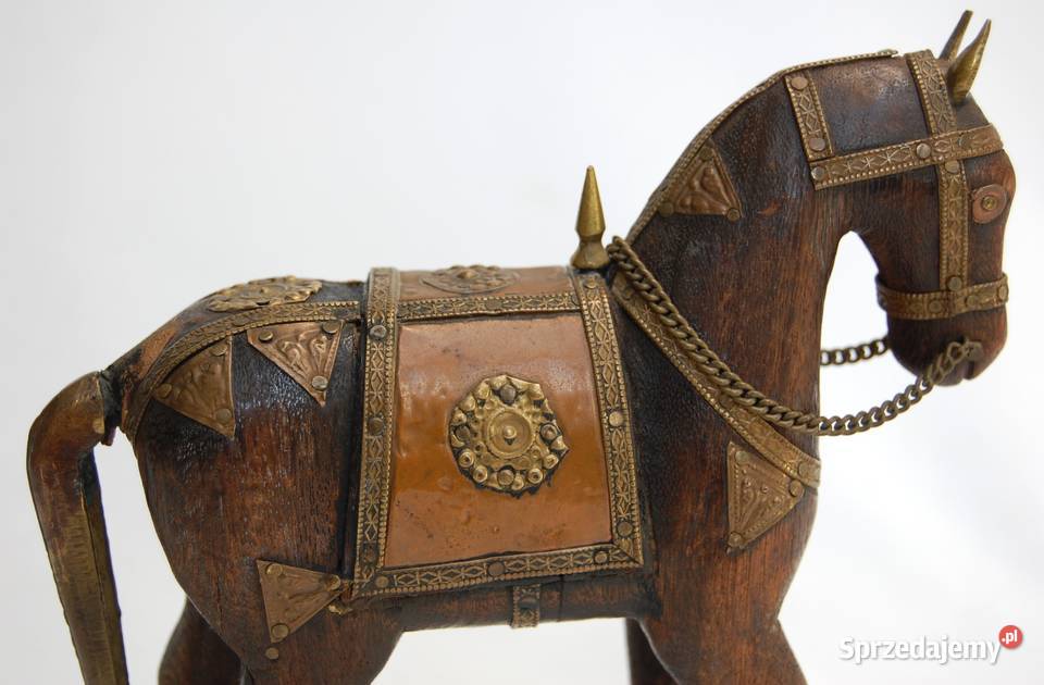 Koń indyjski mahoń mosiądz rzeźba drewniana Lublin