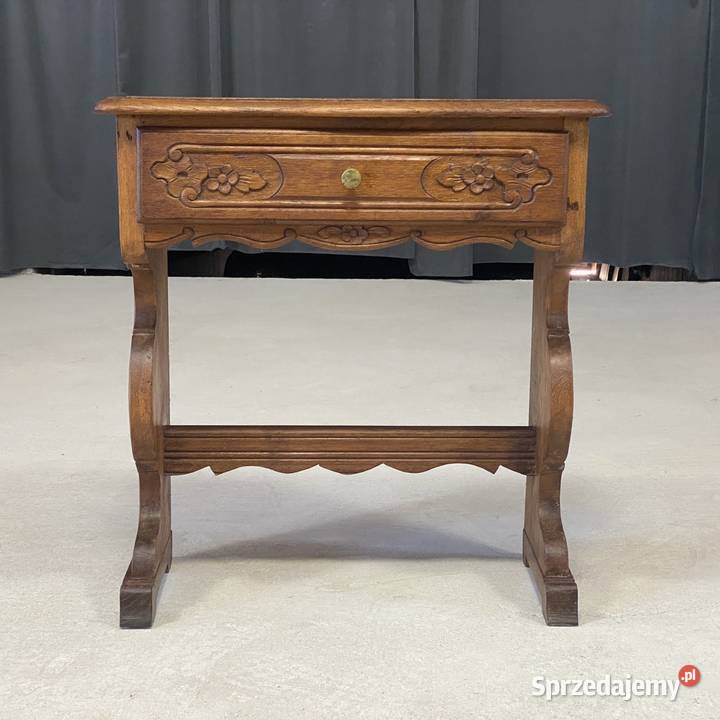 Rzeźbiona dębowa konsola z szufladą szafka Budno