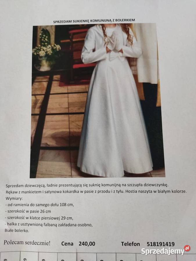 Sprzedam suknię komunijną z bolerkiem dziewczynka małopolskie Bochnia