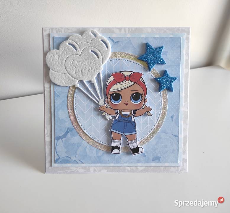 Kartka na urodziny ręcznie robiona LOL niebieska Łódź