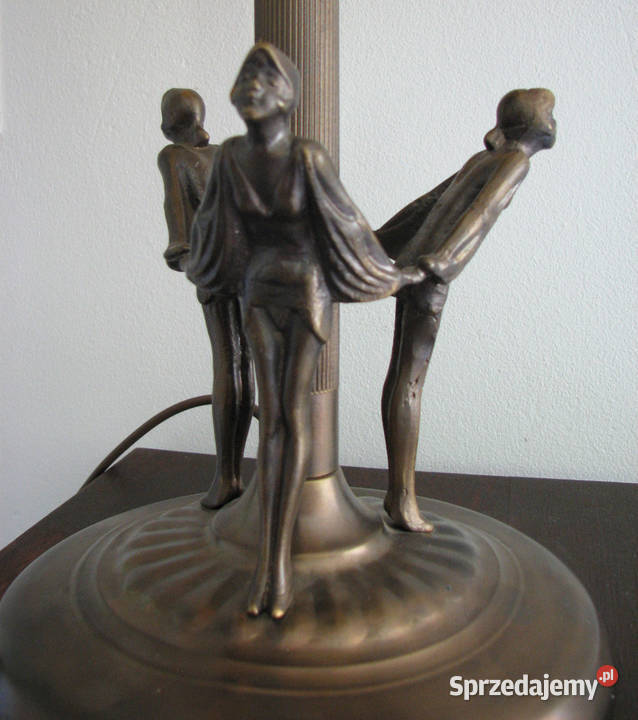 Mosiężna Lampa stołowa miodowy klosz