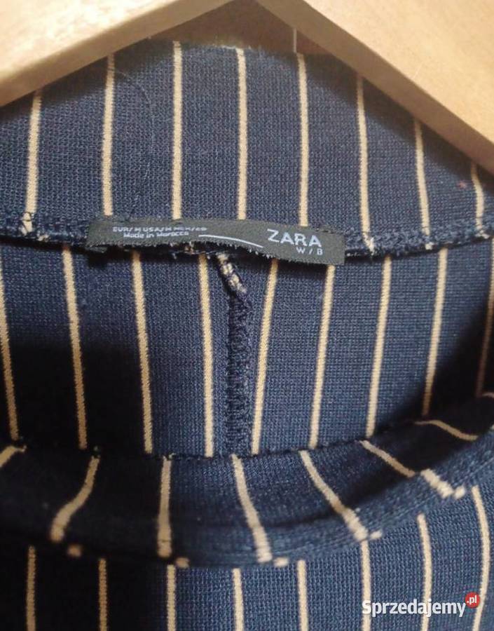 Bluzka długa tunika granatowa w paski elegancka półgolf