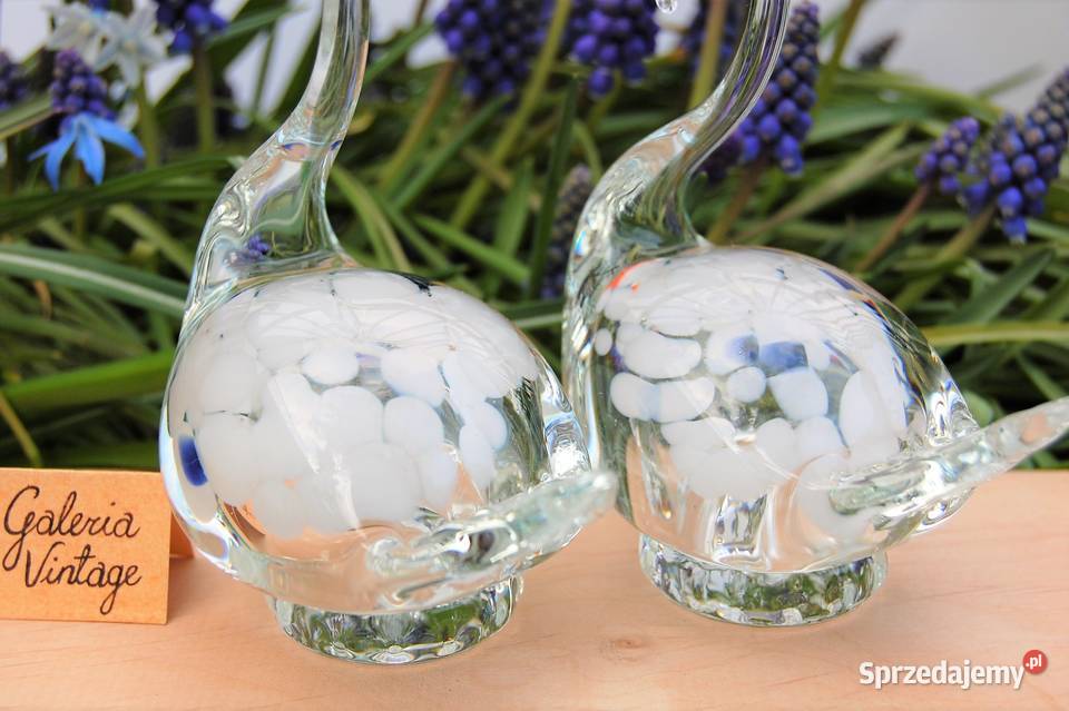 Szklane łabędzie łabędź figurka szkło Murano PRL Lublin