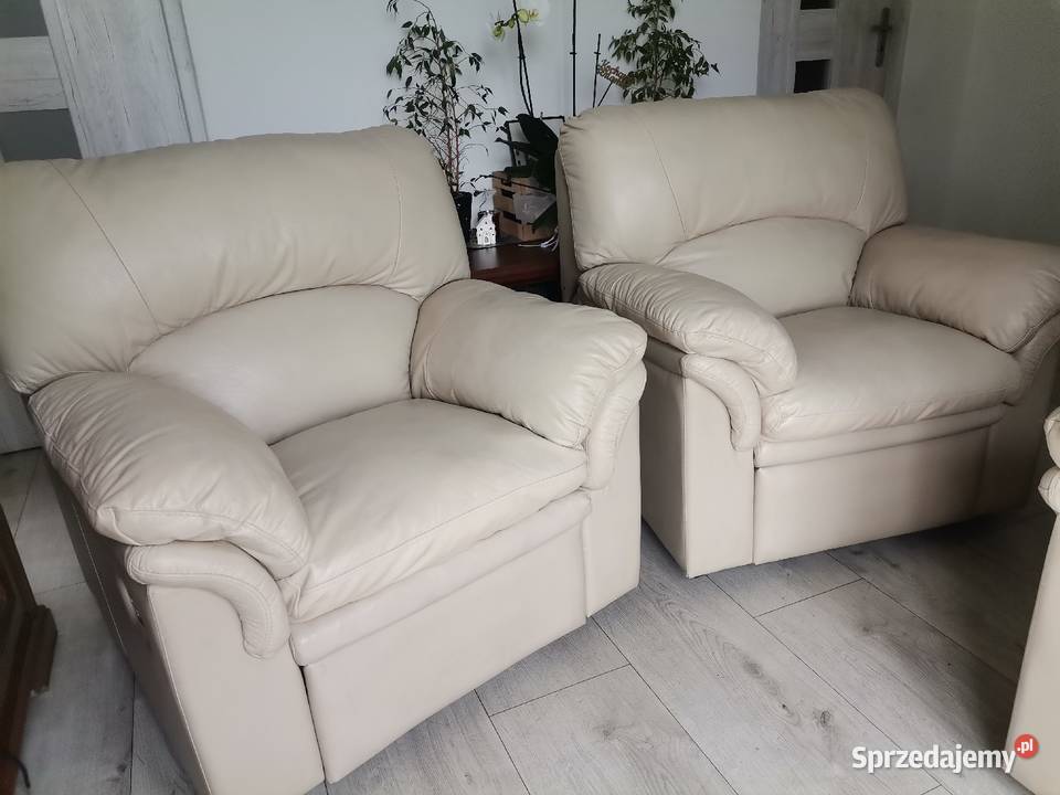 Skórzana kanapa z funkcją spania fotele z f Santok sprzedam