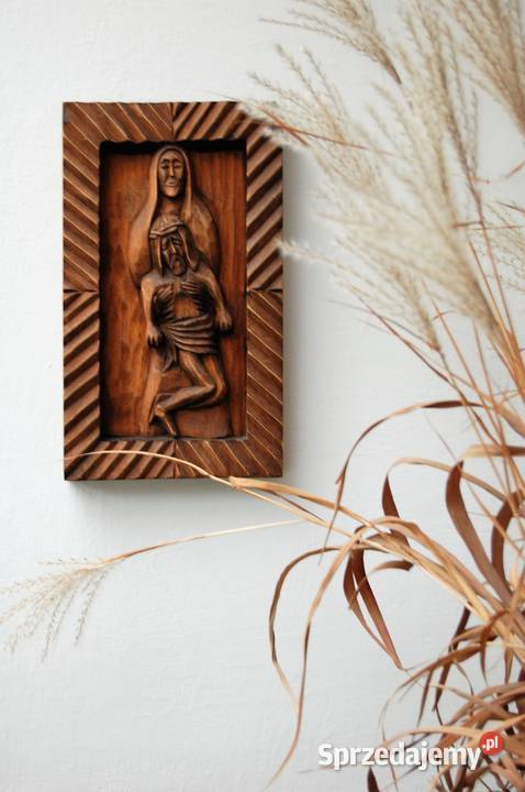 Pieta płaskorzeźba ludowa drewno polskie lubelskie Lublin