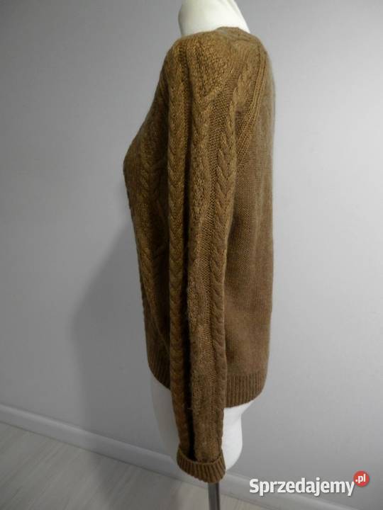 Sweter HM Musztardowy Moherowy Modne Warkocze Łomża