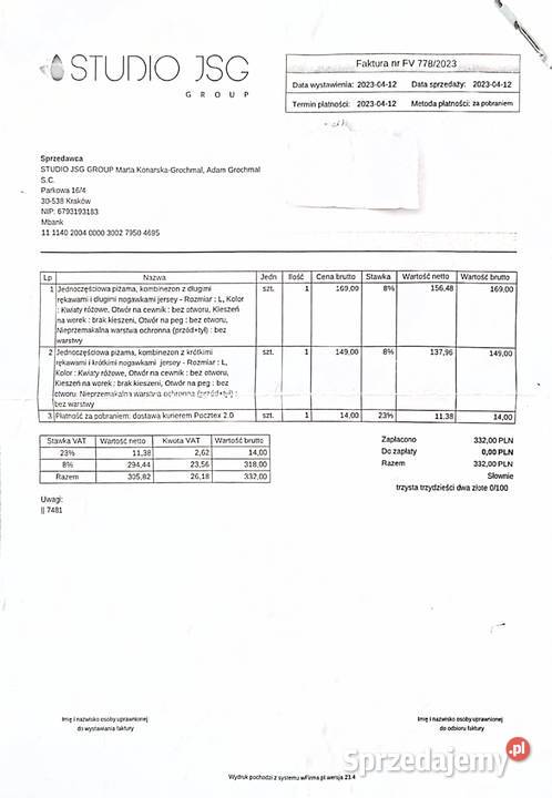 Specjalistyczna piżama osób leżących sprzedam