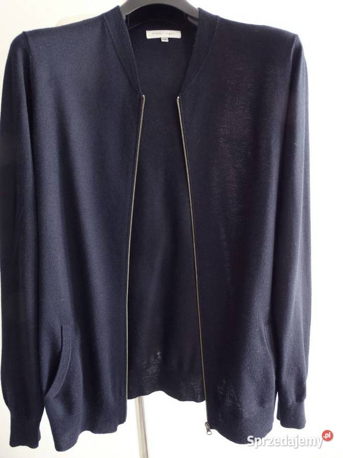 Sweter Męski Wełniany Granatowy Bomber Rozpinany Łomża