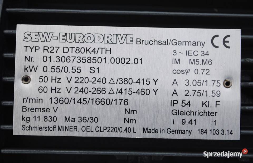 Motoreduktor 055kw 6290obr FALOWNIK SEW Kargowa sprzedam