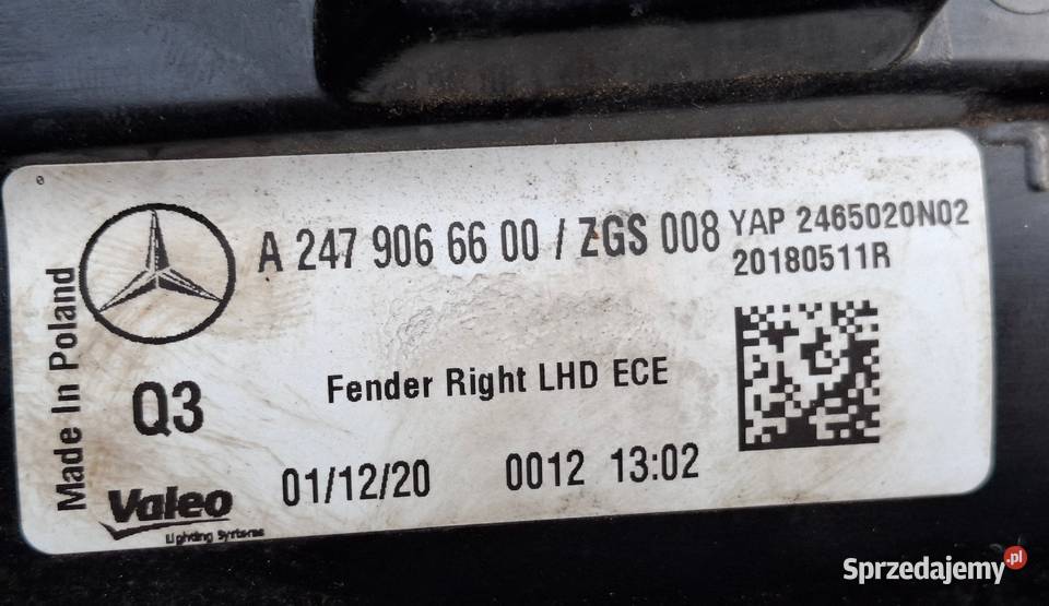 MERCEDES BKLASA W247 LAMPA PRAWY TYŁ LED PRAWA lubuskie Bieleń