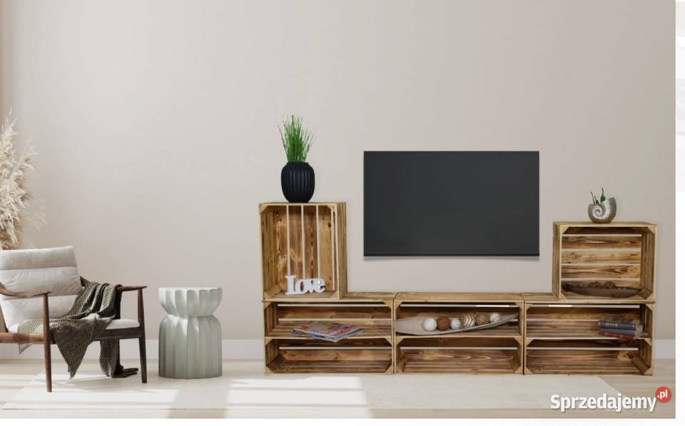 Drewniana skrzynka opalana i lakierowana półka Poznań