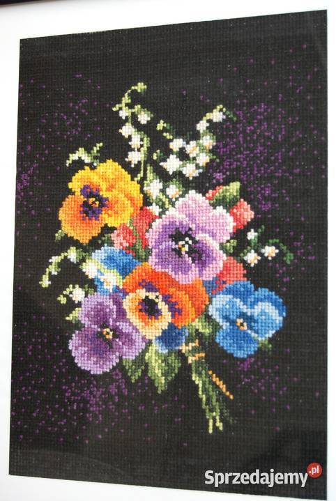 Bratki i konwalie bukiet obraz haftowany lubelskie Lublin