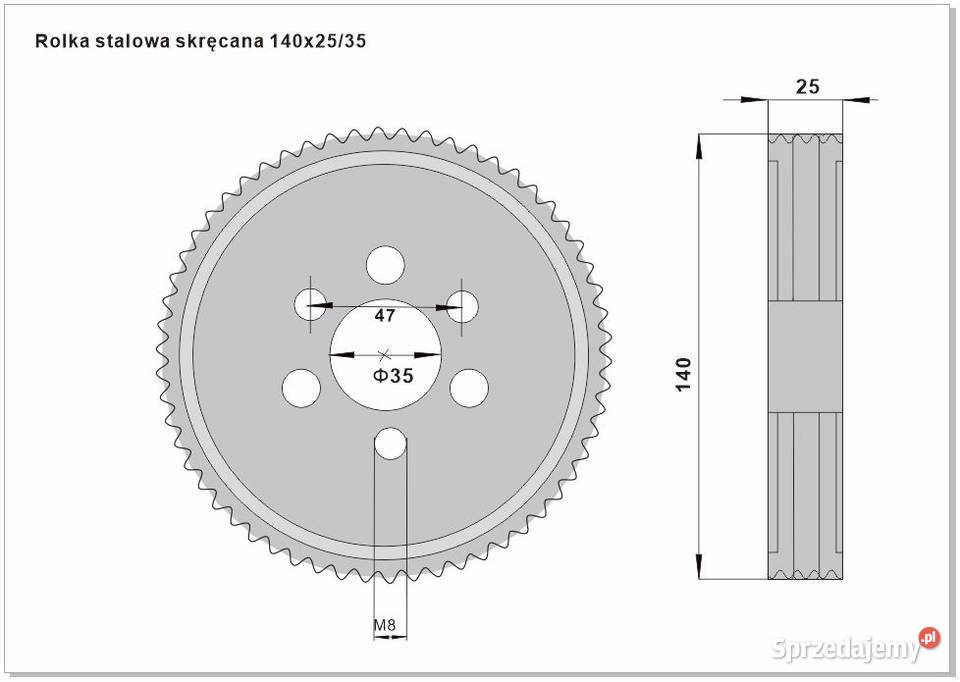 Rolka posuwu 140x2535 skręcana do strugarki Sidzina