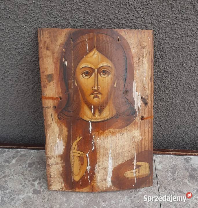 Zabytkowa ikona Chrystus Pantokrator 125x19 Tczew