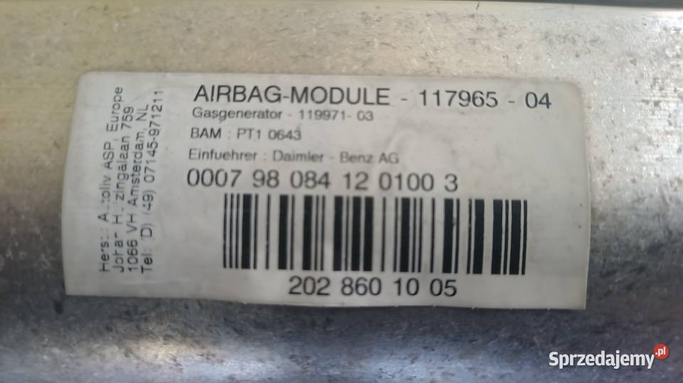 Poduszka airbag pasażera Mercedes cklasa W202 Poduszki powietrzne Warkały