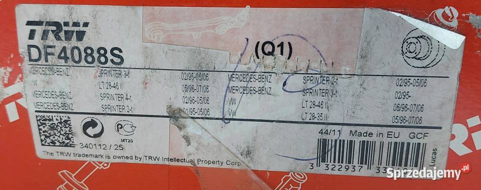 TRW TARCZE HAMULCOWE TYŁ 272MM SPRINTER 9506 Układ hamulcowy Mielęcin
